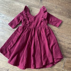 Remie Girl Burgundy Ruffle Trim Twirly Dress